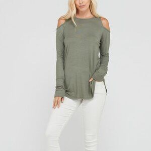 Striped round neck top - Light Olive "NEW"